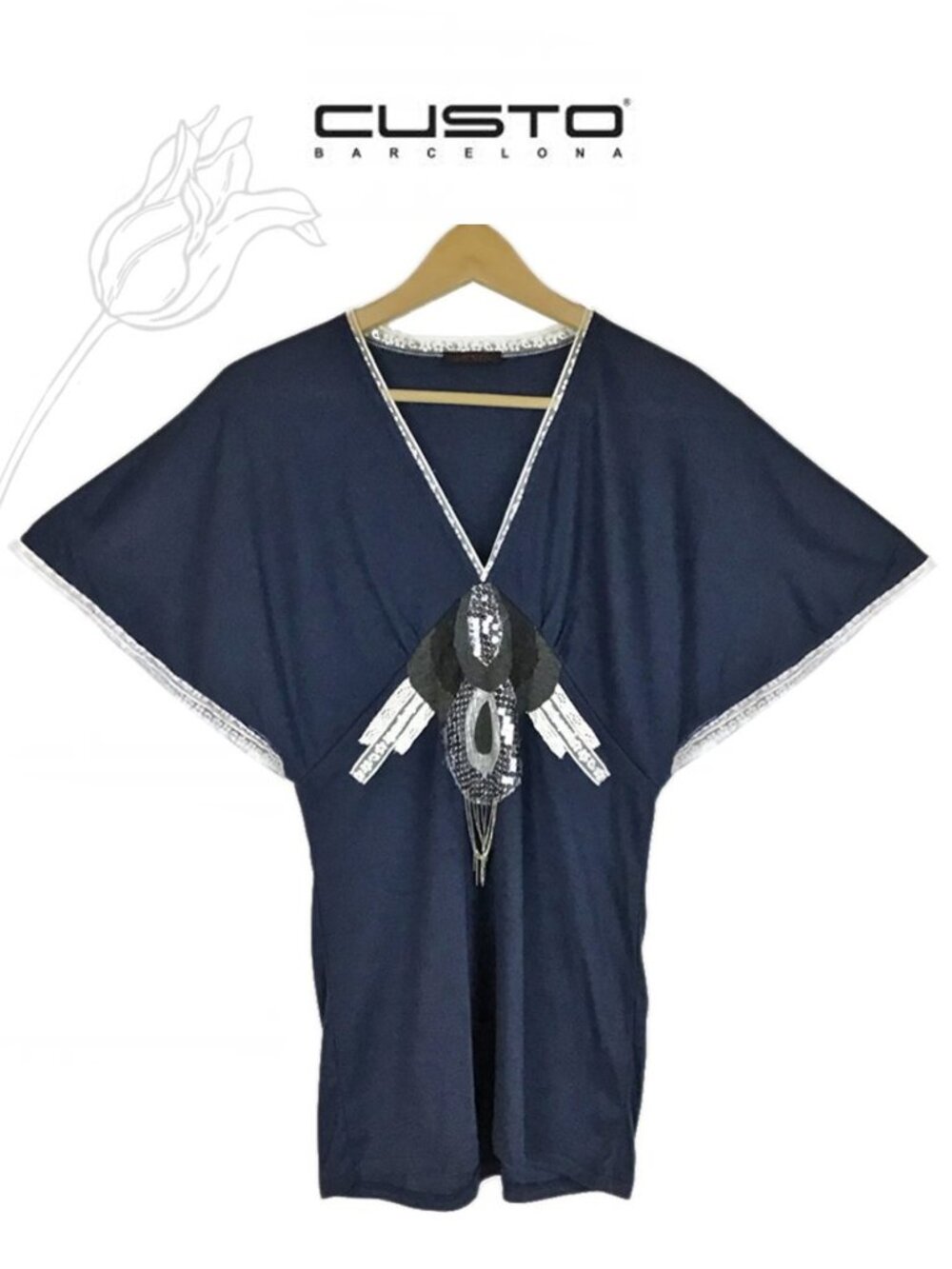 Custo Barcelona Vintage Blue Emblished T Shirt